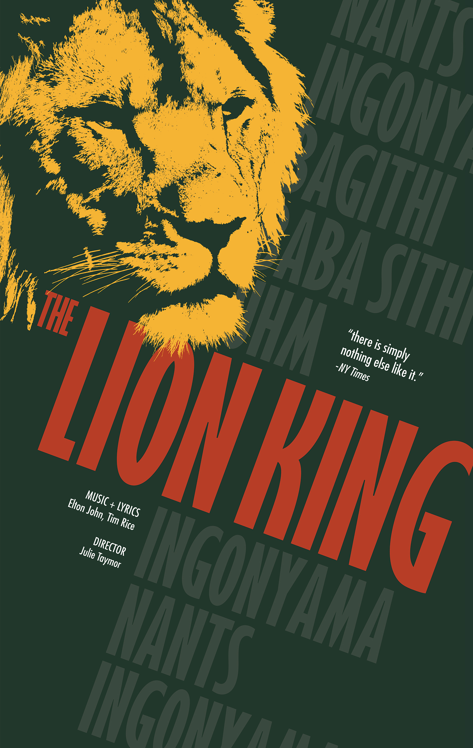 Poster for the broadway musical the lion king, with a typography influence